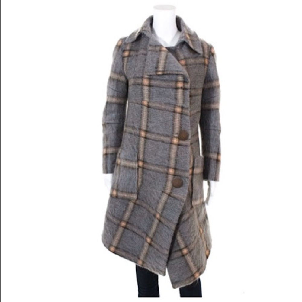 Cottonade Plaid Button Front Wool Coat... Gray